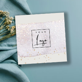 抽象芸術金ゴールド薄紫ブラシストーク水彩ロゴ スクエア名刺