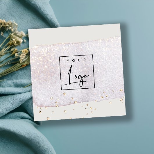 抽象芸術金ゴールド薄紫ブラシストーク水彩ロゴ スクエア名刺