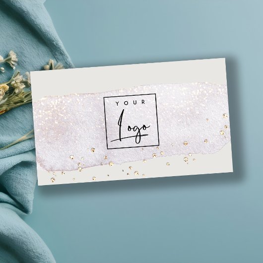 抽象芸術金ゴールド薄紫ブラシストーク水彩ロゴ 名刺