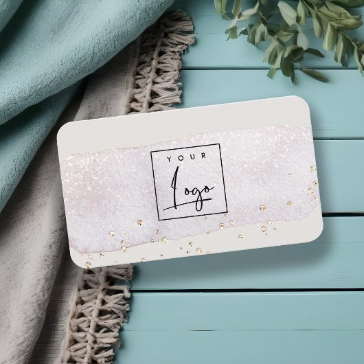 抽象芸術金ゴールド薄紫ブラシストーク水彩ロゴ 名刺