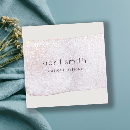 抽象芸術金ゴールド薄紫ブラシストーク水色シャイニー スクエア名刺