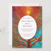 抽象芸術金ゴールド赤ティール(緑がかった色)任意の年齢の誕生日パーティー 招待状 (正面)