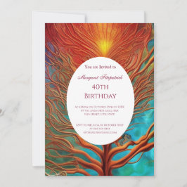 抽象芸術金ゴールド赤ティール（緑がかった色）任意の年齢の誕生日パーティー 招待状