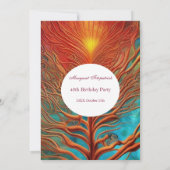 抽象芸術金ゴールド赤ティール(緑がかった色)任意の年齢の誕生日パーティー 招待状 (裏面)