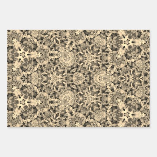 抽象芸術金ゴールド、セピア、グレー、黄 ラッピングペーパーシート (正面)