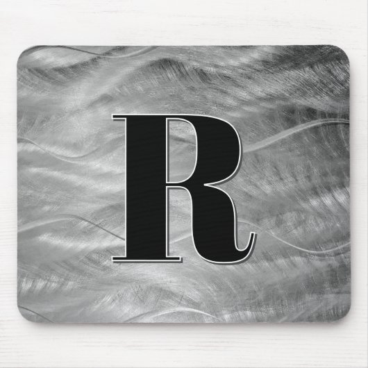 抽象芸術銀ブラシ仕上げ金属モノグラム マウスパッド (正面)