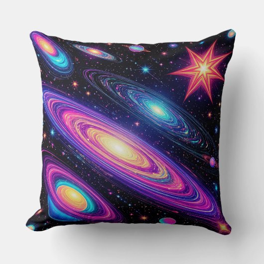 抽象芸術銀河系シーン(星、惑星) クッション (正面)