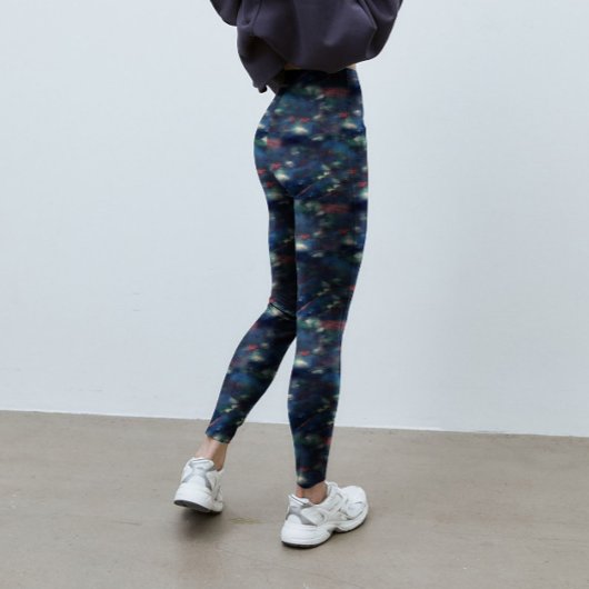 抽象芸術銀河系ダークブルーグリーンタイ染料パターン レギンス