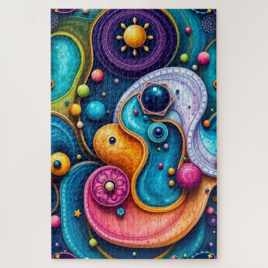 抽象芸術銀河系：明るい宇宙パターン ジグソーパズル (縦)