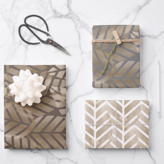 抽象芸術銅と白金パターンの松コーン ラッピングペーパーシート (正面)