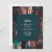 抽象芸術銅ダークグリーンほこりっぽいピンクブライダル 招待状 (正面)