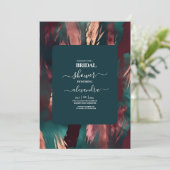 抽象芸術銅ダークグリーンほこりっぽいピンクブライダル 招待状 (スタンド正面)