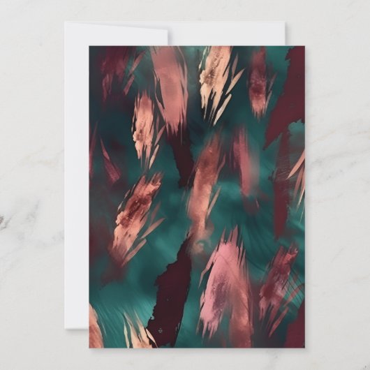 抽象芸術銅ダークグリーンほこりっぽいピンクブライダル 招待状 (裏面)