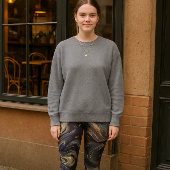 抽象芸術銅フェザープリントオンブラック レギンス