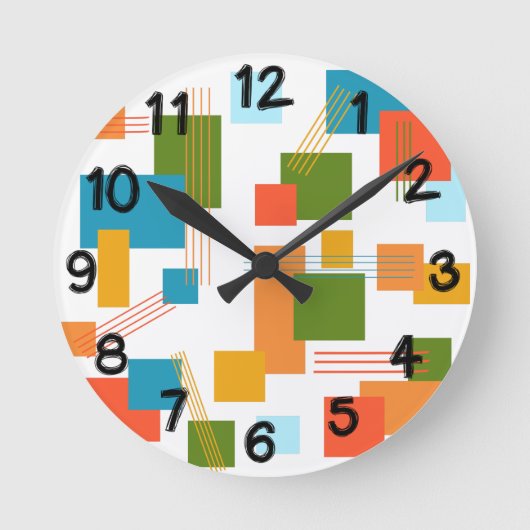 抽象芸術長方形と線 ラウンド壁時計 (正面)
