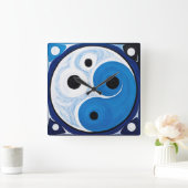 抽象芸術陰陽:モダニストブルー&ホワイト スクエア壁時計 (ホーム)