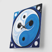 抽象芸術陰陽:モダニストブルー&ホワイト スクエア壁時計 (傾斜)