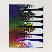 抽象芸術離れレインボーズとブラックシルエットの木 ジグソーパズル (縦)