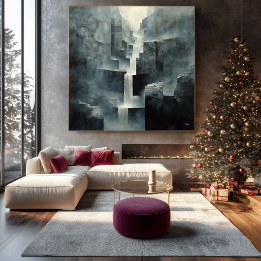 抽象芸術霧の渓谷の幾何学的な滝 キャンバスプリント