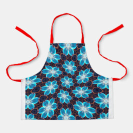 抽象芸術青い花パターン エプロン