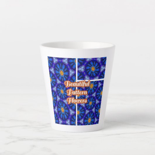 抽象芸術青い花パターン カフェラテマグ (正面)