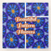 抽象芸術青い花パターン ガラスコースター (正面)