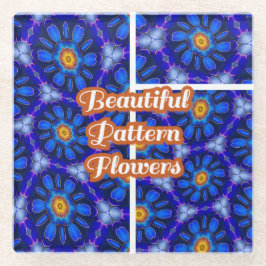 抽象芸術青い花パターン ガラスコースター