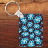 抽象芸術青い花パターン キーホルダー (正面)