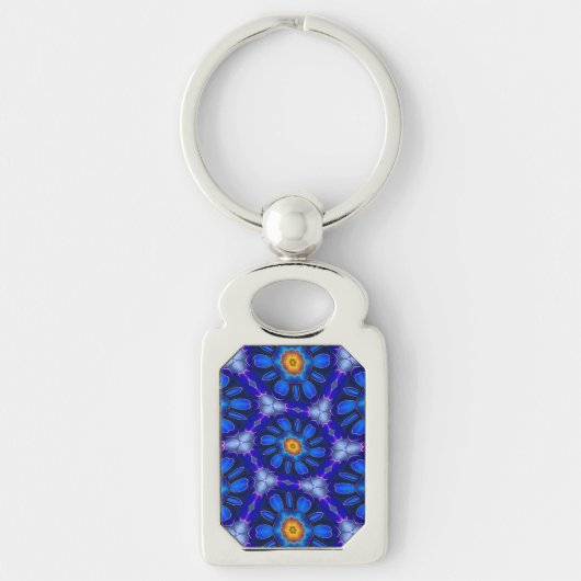 抽象芸術青い花パターン キーホルダー (正面)