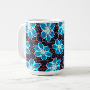 抽象芸術青い花パターン コーヒーマグカップ