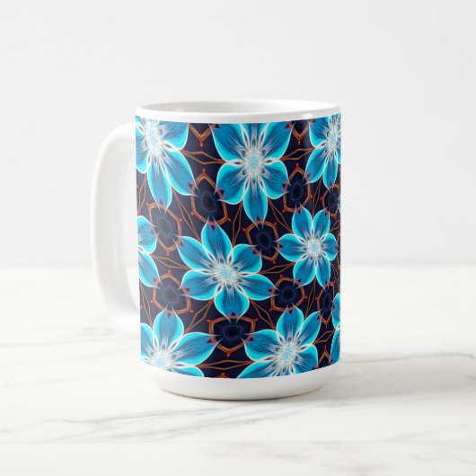 抽象芸術青い花パターン コーヒーマグカップ (正面左)