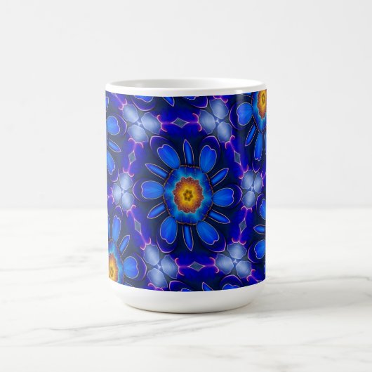 抽象芸術青い花パターン コーヒーマグカップ (中央)