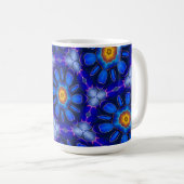 抽象芸術青い花パターン コーヒーマグカップ (正面右)