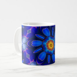 抽象芸術青い花パターン コーヒーマグカップ