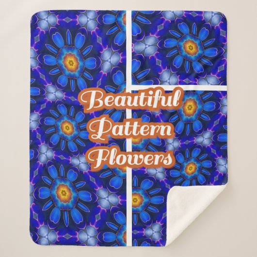 抽象芸術青い花パターン シェルパブランケット (正面)