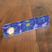 抽象芸術青い花パターン デスクネームプレート (側面)