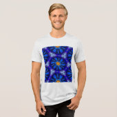 抽象芸術青い花パターン トライブレンドTシャツ (正面全面)