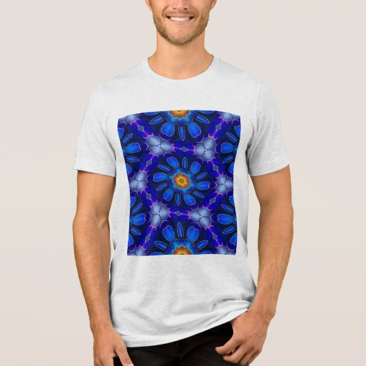 抽象芸術青い花パターン トライブレンドTシャツ (正面)