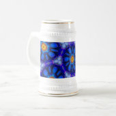 抽象芸術青い花パターン ビールジョッキ (正面左)