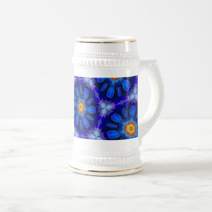 抽象芸術青い花パターン ビールジョッキ