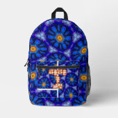 抽象芸術青い花パターン プリントバックパック (正面)