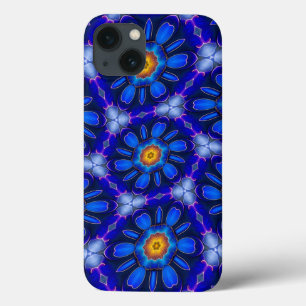 抽象芸術青い花パターン iPhone 13ケース