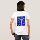 抽象芸術青い花パターン Tシャツ (裏面フル)