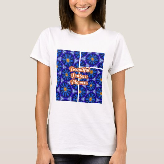 抽象芸術青い花パターン Tシャツ (正面)