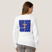 抽象芸術青い花パターン Tシャツ (裏面フル)