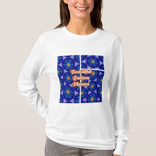 抽象芸術青い花パターン Tシャツ (正面)