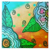 抽象芸術青い花 タイル (正面)