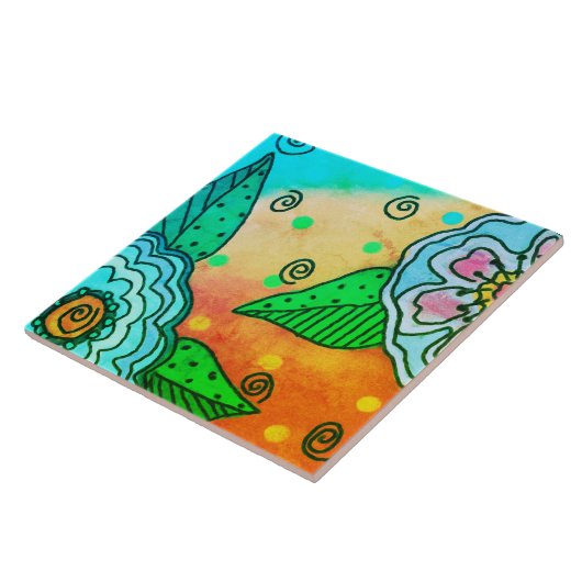 抽象芸術青い花 タイル (側面)