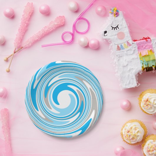 抽象芸術青と灰色の緩和曲線 ペーパープレート (パーティー)