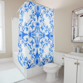 抽象芸術青と白の手描きのタイル シャワーカーテン (インサイチュ)